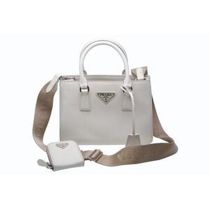 PRADA GALLERIA Bag Triangle Logo Saffiano Leather White